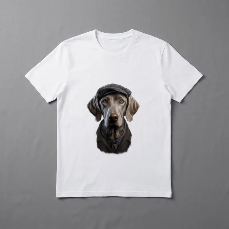 detektiv hund weimaraner T-Shirt – Weimaraner mit flacher Mütze und Schal im Porträtstil – Klassisches T-Shirt in Schwarz