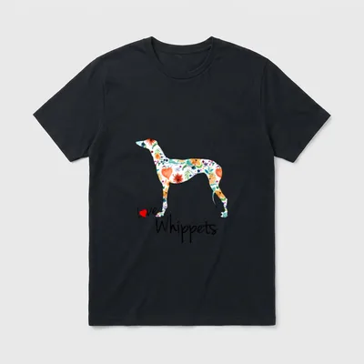 Love Whippets T-Shirt – Florale Whippet-Silhouette mit Herz und Schriftzug Love Whippets – Klassisches T-Shirt in Schwarz