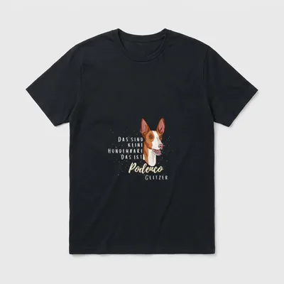 Podenco Hundemotiv Glitzer Lustiger T-Shirt – Klassisches T-Shirt in Schwarz