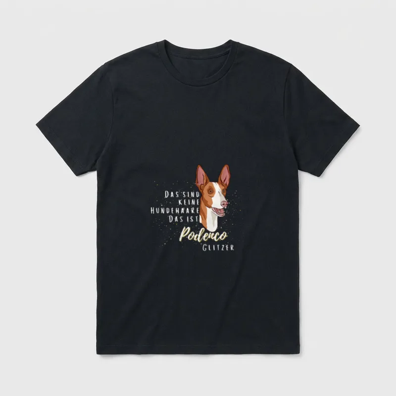 Podenco Hundemotiv Glitzer Lustiger T-Shirt – Klassisches T-Shirt in Schwarz