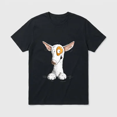 Podenco Hundemotiv Comic Windhund T-Shirt – Klassisches T-Shirt in Schwarz