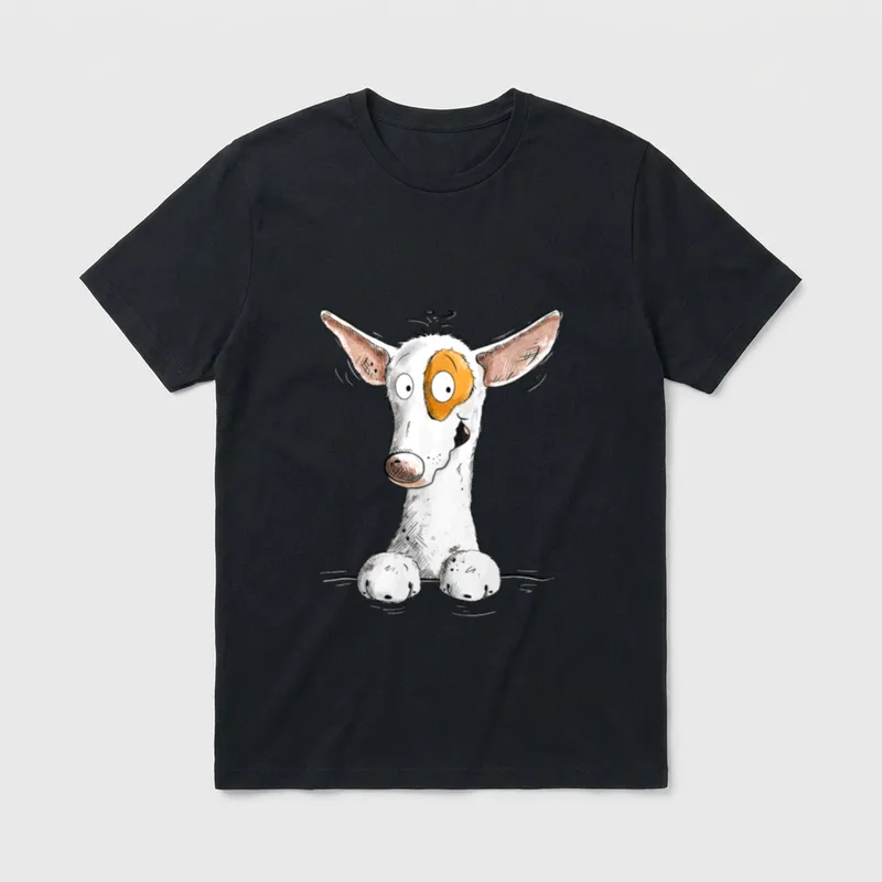 Podenco Hundemotiv Comic Windhund T-Shirt – Klassisches T-Shirt in Schwarz