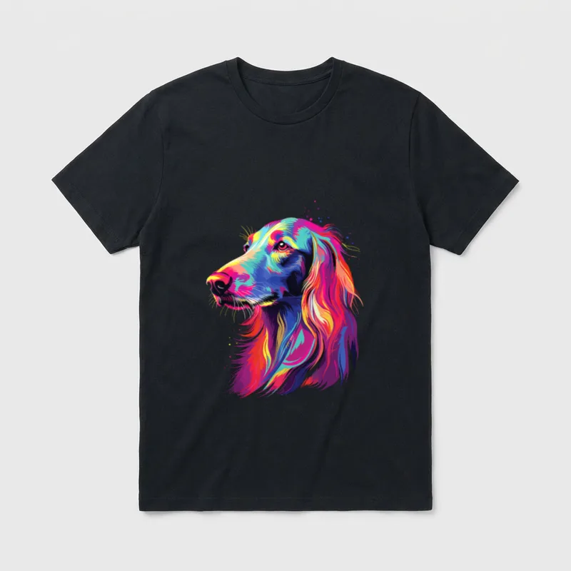 Wasserfarben Farbenfroher Saluki Hunde T-Shirt – Klassisches T-Shirt in Schwarz