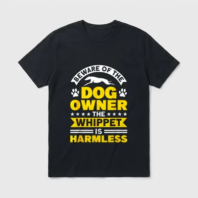 Hundehalter Vorsicht vor T-Shirt – Whippet Silhouette mit Warnhinweis auf den Hundehalter – Klassisches T-Shirt in Schwarz