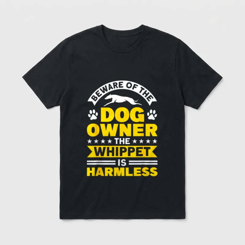 Hundehalter Vorsicht vor T-Shirt – Whippet Silhouette mit Warnhinweis auf den Hundehalter – Klassisches T-Shirt in Schwarz