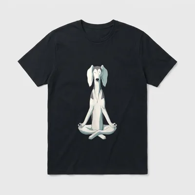Witziges Yoga Hund Saluki T-Shirt – Saluki Hund in Lotus-Yoga-Pose mit geschlossenen Augen – Klassisches T-Shirt in Schwarz