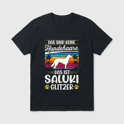 Saluki Glitzer Langhaariger Windhund T-Shirt – Klassisches T-Shirt in Schwarz