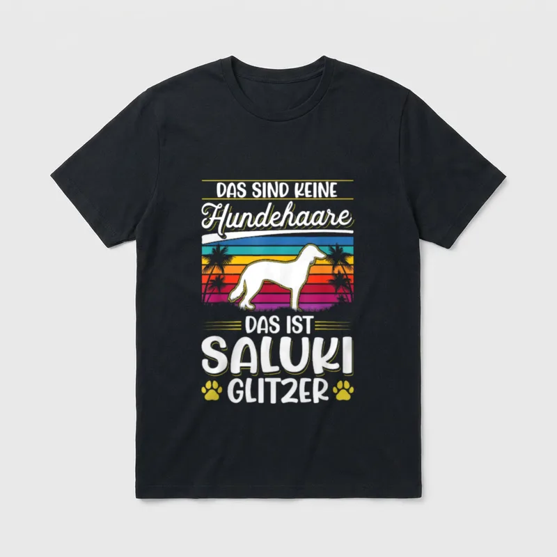 Saluki Glitzer Langhaariger Windhund T-Shirt – Klassisches T-Shirt in Schwarz