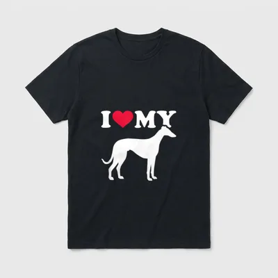 Ich liebe meinen Italienischen T-Shirt – Weißer Windhund unter rotem Herz und Text I MY – Klassisches T-Shirt in Schwarz