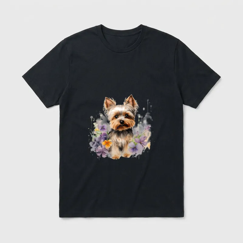 Yorkshire Terrier Mom Floral T-Shirt – Klassisches T-Shirt in Schwarz