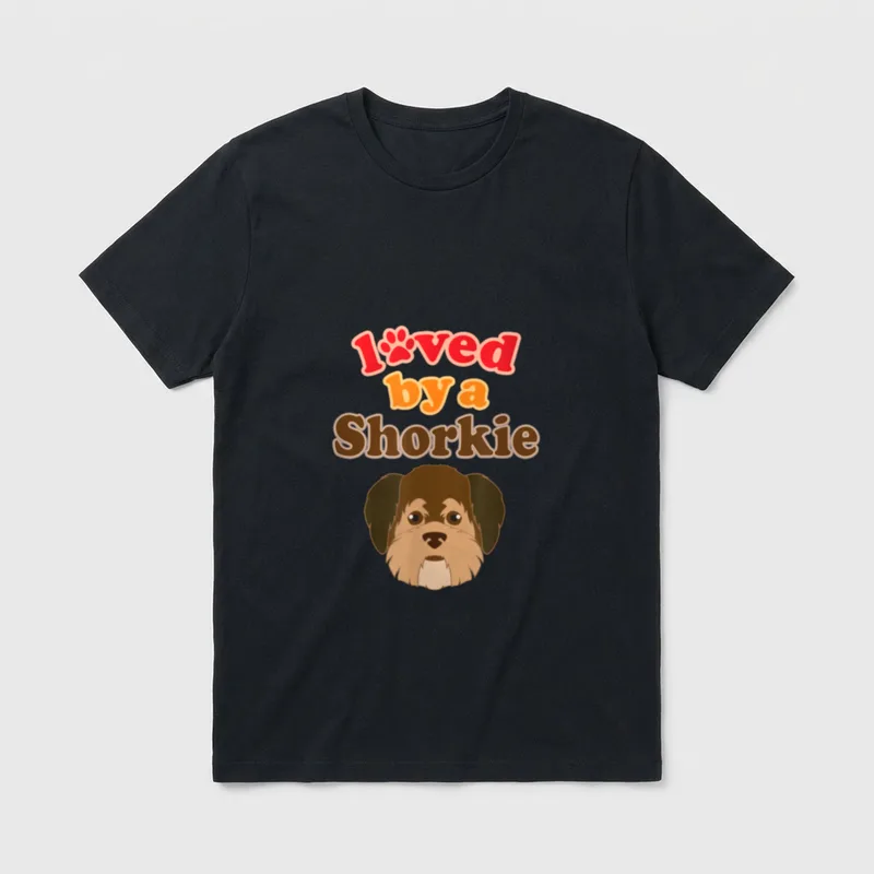 Shorkie Hund Shih Tzu T-Shirt – Loved by a Shorkie Text mit Pfote und braunem Hundekopf – Klassisches T-Shirt in Schwarz